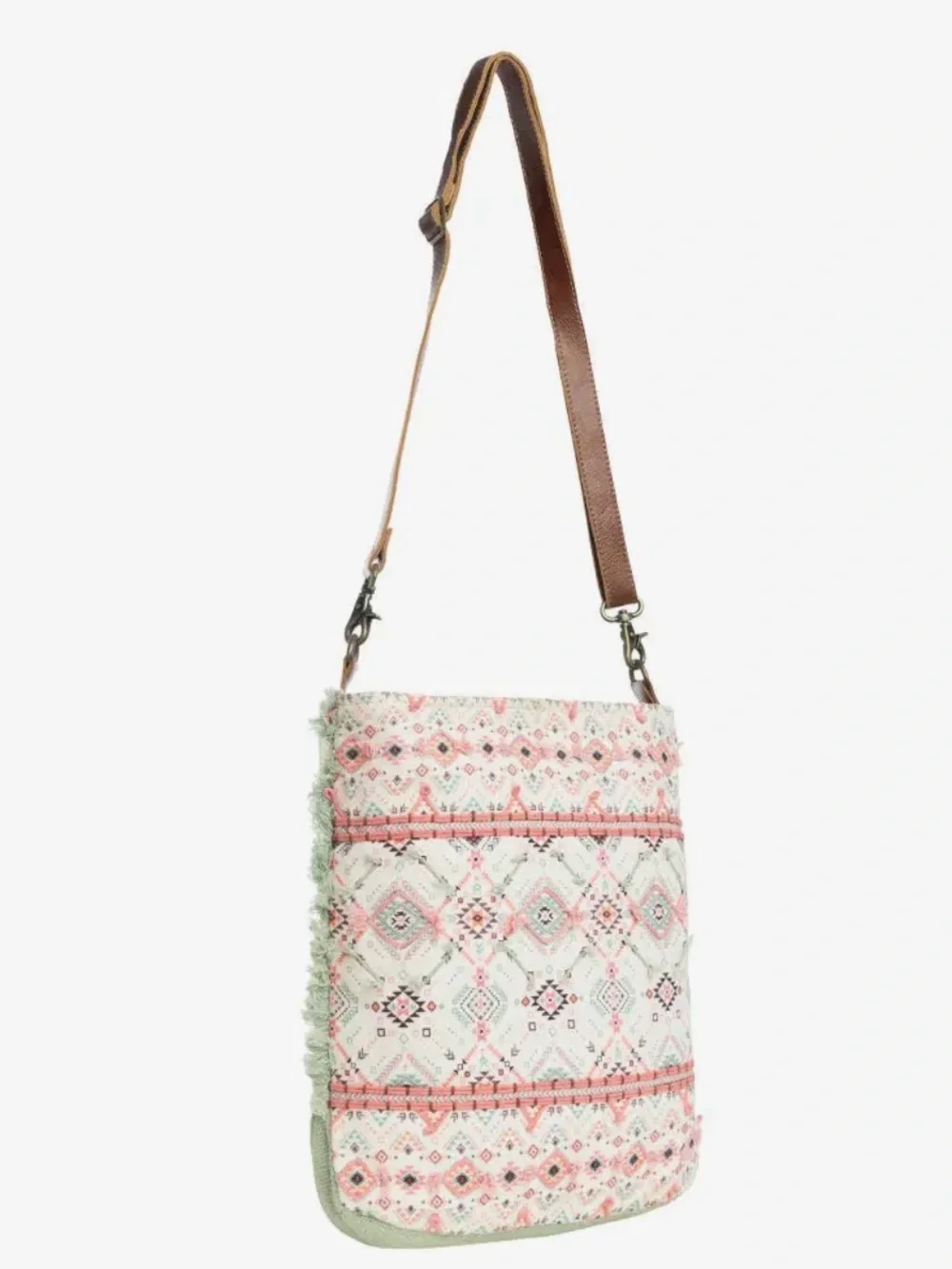Myra Stylish Pink & Cream Woven Crossbody Bag